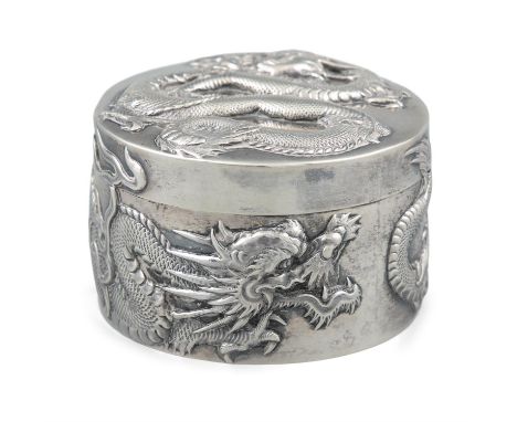 PROPERTIES FROM A NOTED COLLECTOR OF CHINESE EXPORT SILVER  *A CHINESE EXPORT SILVER ‘DRAGON’ TEA CADDY AND COVER BY WANH HIN