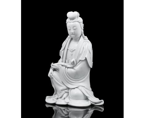 A LARGE AND IMPORTANT DEHUA / BLANC DE CHINE MOLDED FIGURE OF GUANYIN BOJI YUREN 波及漁人 IMPRESSED MARK CHINA, 19TH OR 20TH CENT