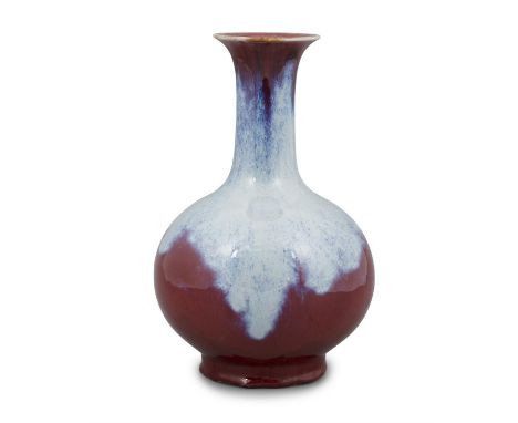 A PURPLE ACCENTS FLAMBE / TRANSMUTATION GLAZED PORCELAIN BOTTLE VASE CHINA, POSSIBLY LATE QING DYNASTY The outer part is all 