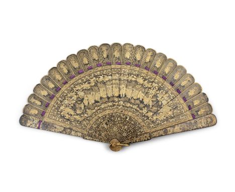 PROPERTIES FROM A NOTED COLLECTOR OF CHINESE EXPORT SILVER  *A CHINESE EXPORT LACQUER BRISE FAN CHINA, CANTON / GUANGZHOU, LA