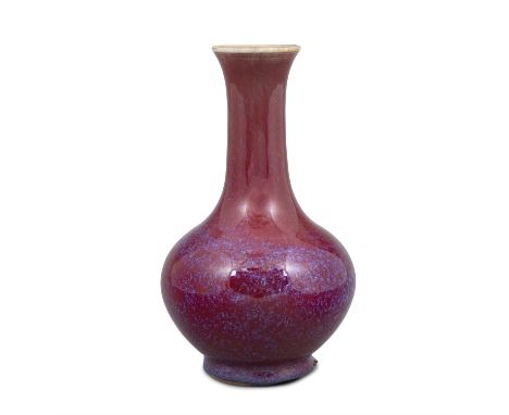 A PURPLE ACCENTS FLAMBE / TRANSMUTATION GLAZED PORCELAIN BOTTLE VASE CHINA, POSSIBLY LATE QING DYNASTY The outer part is all 