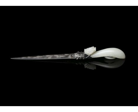 A SILVER LETTER OPENER WITH A JADE HANDLE THE SILVER BLADE: EUROPE, CIRCA 1900 THE JADE: CHINA, LATE QING DYNASTY It consists