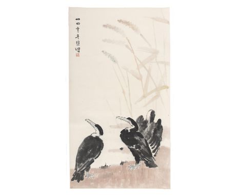 CHINESE SCHOOL IN THE MANNER OF XU BEIHONG XU 徐悲鴻 (CHINA, 1895-1953)  Les trois cormorans - The three cormorants  Ink and col