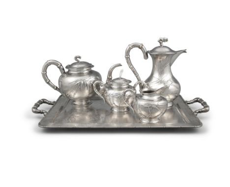 A MAYBE COUMPOUND FIVE-PIECE (5) CHINESE EXPORT SILVER ‘BAMBOO’ TEA AND COFFEE SET  BY C.J. &amp; CO AND LTH CHINA, SHANGHAI,