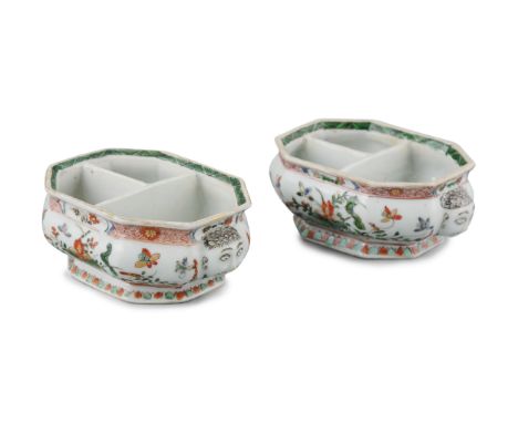 A PAIR OF CHINESE EXPORT PORCELAIN ‘LOTUS POND’ SWEETMEAT DISHES OR RAVIERS  CHINA BY COMMAND, QING DYNASTY, 18TH CENTURY  Ea