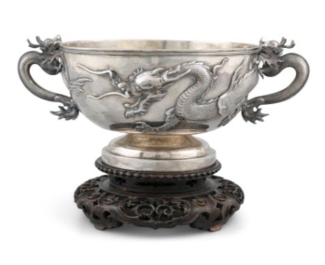 PROPERTIES FROM A NOTED COLLECTOR OF CHINESE EXPORT SILVER  *A LARGE CHINESE EXPORT SILVER ‘DRAGON’ TWO-HANDLED COMMEMORATIVE