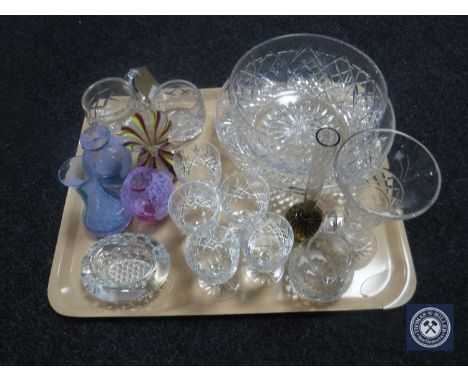 A tray of five Edinburgh Crystal sherry cases, Caithness vases, assorted glass ware 