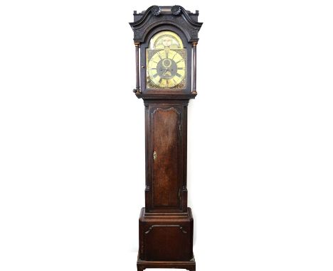 Late 18th-century longcase clock by Charles Stevenson, 8-day movement striking on a single bell, rolling moon to arched brass