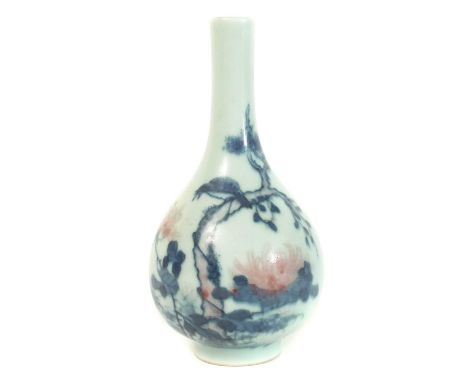 Chinese bottle vase, painted with underglaze red and blue, Kangxi mark but mid 20th century Republic period. Provenance: Purc