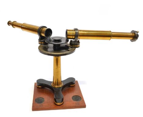 Late 19th Century lacquered brass spectrometer by Townson and Mercer with 12 inch telescopes, push-pull focusing, the bed pla