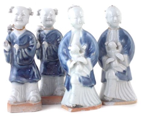 Set of four Chinese export porcelain figures, two male and two Guanyin, 18th / 19th century.14.5cm highCondition report: Thre