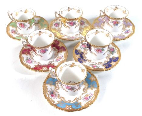 Coalport Harlequin batwing coffee set, early 20th century.The cups stand 5cm highCondition report: No damage or restoration. 