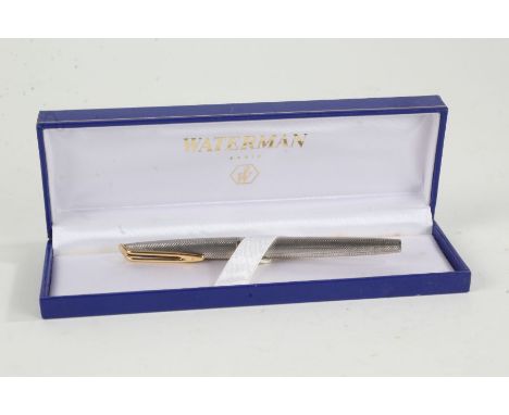Waterman's silver fountain pen, with engine turned case, in original box