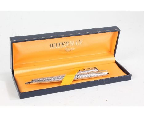 Waterman's French silver fountain pen and matching ball point pen, each with engine turned cases, boxed (2)