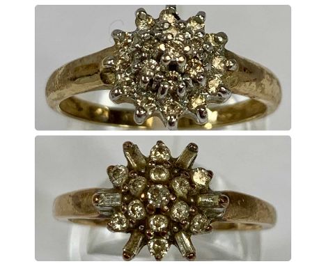 TWO 9CT GOLD DIAMOND CLUSTER RINGS both size Q-R, 4.6gms gross Provenance: deceased estate Carmarthenshire 