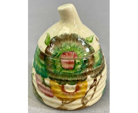 CLARICE CLIFF NEWPORT POTTERY VISCARIA PATTERN HONEY POT & COVER, black printed marks, 8cms (h)Provenance: private collection