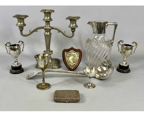 SILVER PLATED/WHITE METAL ITEMS, including a Gadebusch glass claret jug with EPNS mounts, 21cms (h), a large EPNS ladle, two 