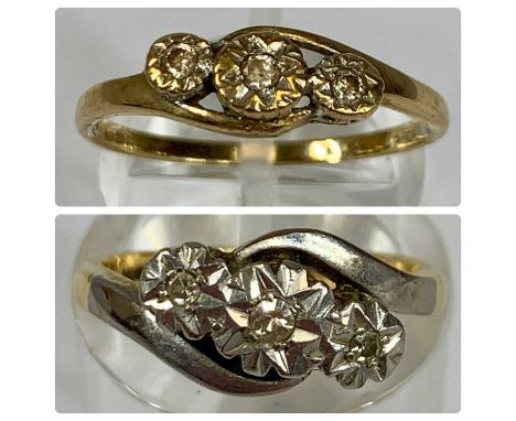 TWO 9CT GOLD RINGS illusion set with diamond chips, size J and size R, 5.0gms grossProvenance: deceased estate Carmarthenshir