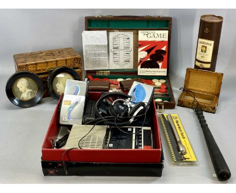 GROUP OF MIXED COLLECTABLES, including Chinese hand carved camphor wood trinket box, 25cms (w), a bottle of Aberlour ten year