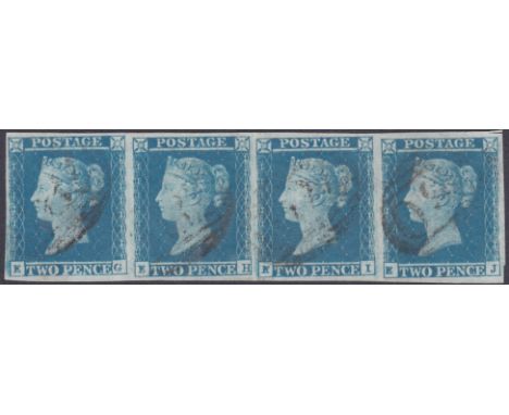 STAMPS : 1841 Two Penny Blue, four margin strip of 4 (EG-EJ). Fine item.