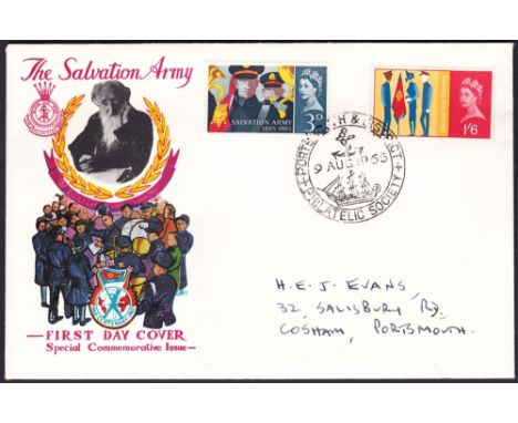 1965 Salvation Army, neat hand-addressed illustrated first day with 'Portsmouth & District Philatelic Society' special h/s.
