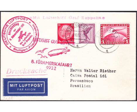 1932 Graf Zeppelin Eighth South America flight (S 189C). Cover flown by Graf Zeppelin from Stuttgart to Pernambuco, Brazil. W