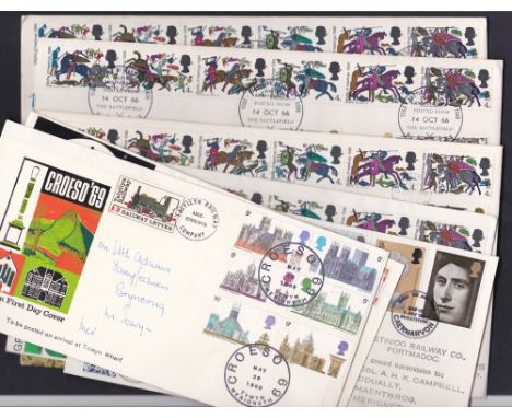 Group of 1960s FDCs with 1966 Battle of Hastings; 900th Anniv special h/s on ord & phos, Hastings FDI on phos & Edinburgh Bur
