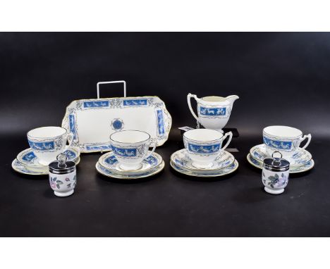 Coalport ' Revelrey, ' Part Set comprising 3 cups and saucers, side plates, milk jug and sugar bowl and rectangular tray. Tog