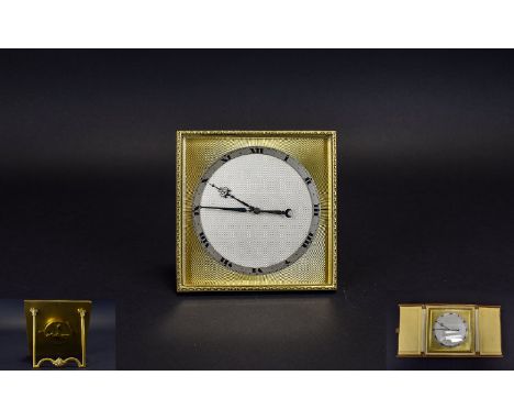 Goldsmiths and Silversmiths Company Ltd Superior Quality Art Deco Period Travelling Gilt Brass Strut Clock with 8 day movemen