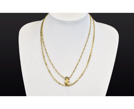 18ct Yellow Gold Fancy Chain with attached 18ct gold pendant in the form of a hand holding a pearl and stone set. Fully hallm