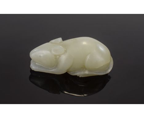 Antique Period - Chinese White Jade Mouse Sculpture. From a Private Collection. Size - 2 Inches, 5.2 cm. Excellent Condition.