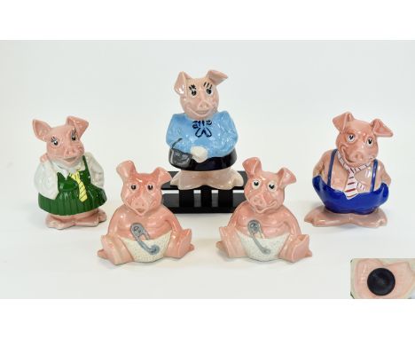 Wade Collection of Nat West Ceramic Piggy Banks ( 5 ) In Total. Comprises Lady Hillary, Maxwell, Annabelle & 2 x Woody Baby's