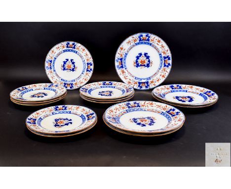 Minton New Stone Dinner and Dessert Plates, in the Imari palette, comprising five dinner plates, 10.25 inches in diameter, an