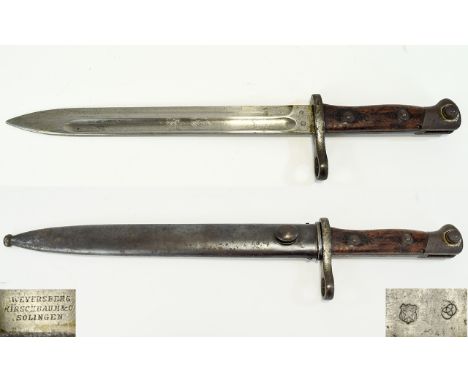 German WWI Knife Bayonet with single edge fullered blade model no 1871-84-Marked Weyesberg Kirschbaun and Co Solingen. The hi