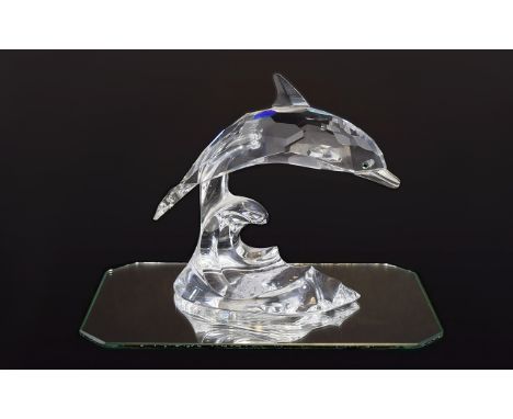 Swarovski Silver Crystal Figure South Seas Collection 'Dolphin on a Wave'. Design Michael Stamey Issued 1995 Retired 2011. Co