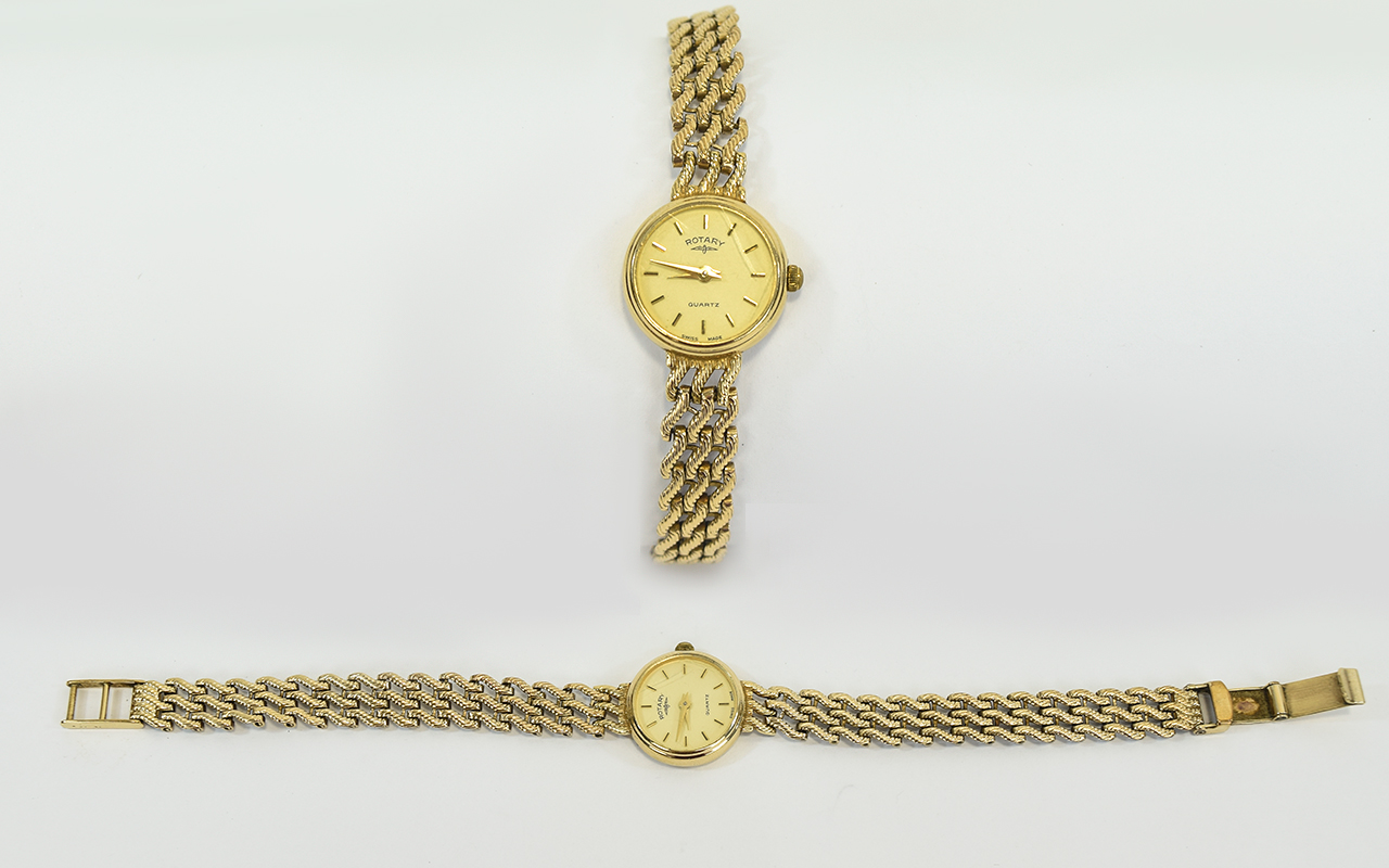 Ladies Rotary Quartz 9ct Gold Wrist Watch with Integral 9ct Gold Weave