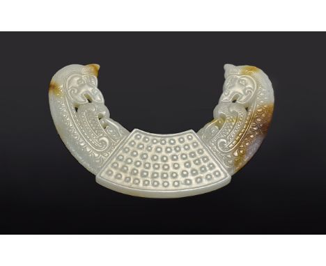 Antique Period Chinese White and Russet Jade Huang Sculpture of Very Fine Quality. From a Private Collection. Size - 4 Inches