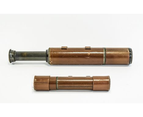 Hillary Everest 25x 40x two draw brass and leather covered telescope,  blacked brass, engraved 'Hillary Everest 25x- 40x' wit