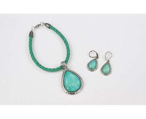 Russian Amazonite Charm Drop Bracelet and Earrings, the light aqua colour amazonite cut as pear drop cabochons for both the l