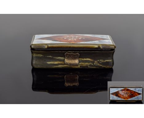 A 19th Century Rectangular Shaped And Hinged Ivory Snuff Box with Push Button to Open, inlaid floral posy in mother of pearl 