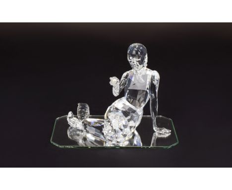 Swarovski Silver Cut Crystal Figure 'Fables and Tales' Mermaid Holding A Pearl . Designer Mario Dilitz code number A9100 NR 0