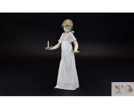 Nao Figure, young girl with chamber stick and lit candle. 10.5 Inches high ( a/f ) Small chip to Tip of Finger. Model No 1135