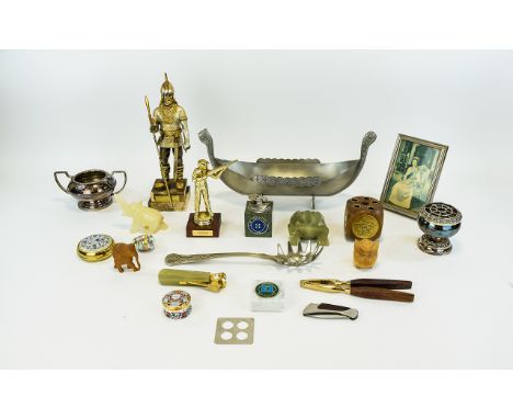 Mixed Assortment of Pottery Including a Viking Boat, Figures, Lighter and a Metal Viking Man. 