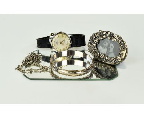 A Collection Of Silver Items And A Vintage Gents Watch A small and varied collection of silver items to include miniature ova