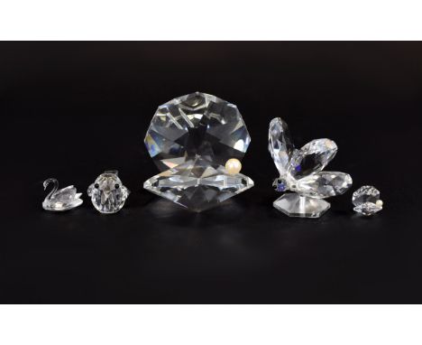 Small Collection Of Swarovski Ornaments, Comprising Shell With Pearl, Butterfly, Miniature Shell, Swan & Robin