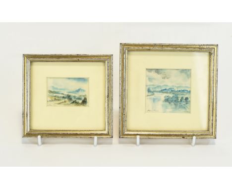 A Pair Of Framed Original Miniature Watercolour Artworks On Vellum By Allen Freer b. 1926 Two small landscape studies in wate