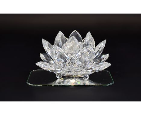 Swarovski Cut Crystal Large Water Lily Candle Holder made for the USA market. Designer MAx Schreck Code number 7600 NR 125000