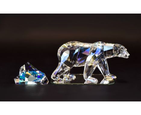 Swarovski S.C.S Annual Edition Collectors Society Crystal Figure And Plaque Exclusively for members only Polar bear with iceb