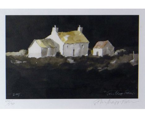 JOHN KNAPP FISHER print - limited edition print (441/850) of white washed farm and outbuildings, signed and dated 2005, 5 x 8