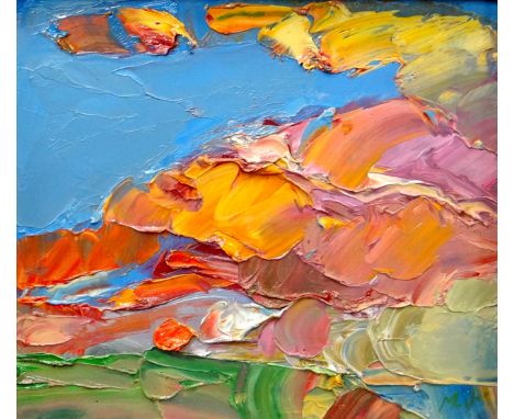 MIKE MONAGHAN oil on board - colourful seascape, signed, 8 x 9ins (20 x 23cms)
